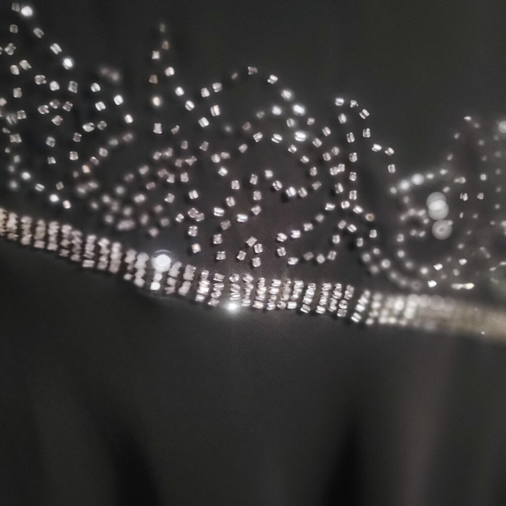 1920s Drop Waist Speakeasy Vibe Black Dress Rhinestones Size 14 Sleeveless Vneck - Picture 6 of 16